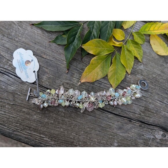 Vintage Sterling Silver Gemstone & Pearl Bracelet, Romantic Gift, Beachy Jewelry - Picture 8 of 10